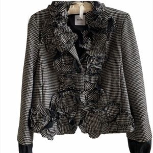 Moschino flower appliqué houndstooth blazer jacket